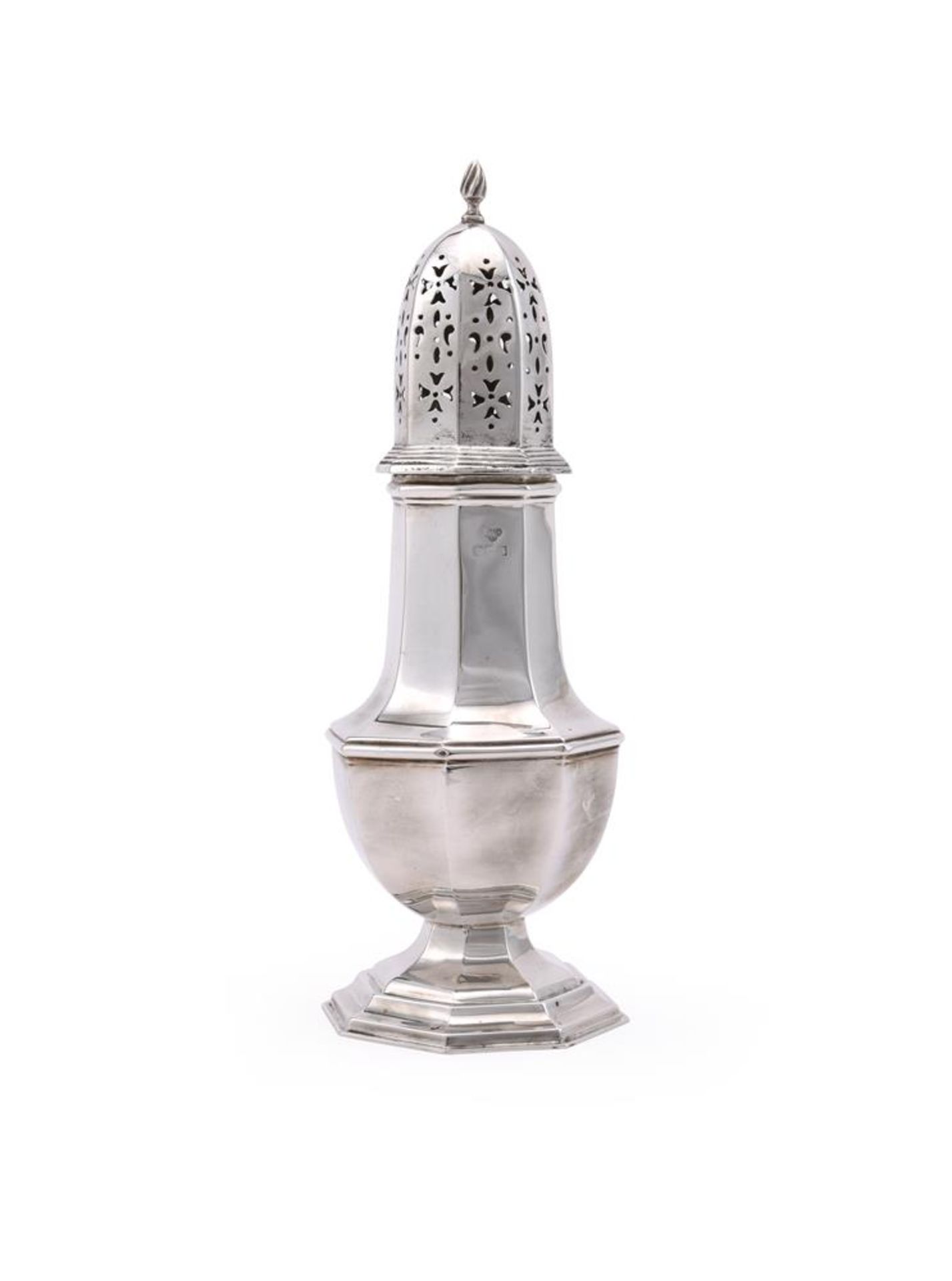 A SILVER OCTAGONAL BALUSTER CASTOR