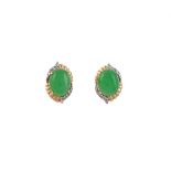 A PAIR OF JADEITE AND DIAMOND EAR STUDS