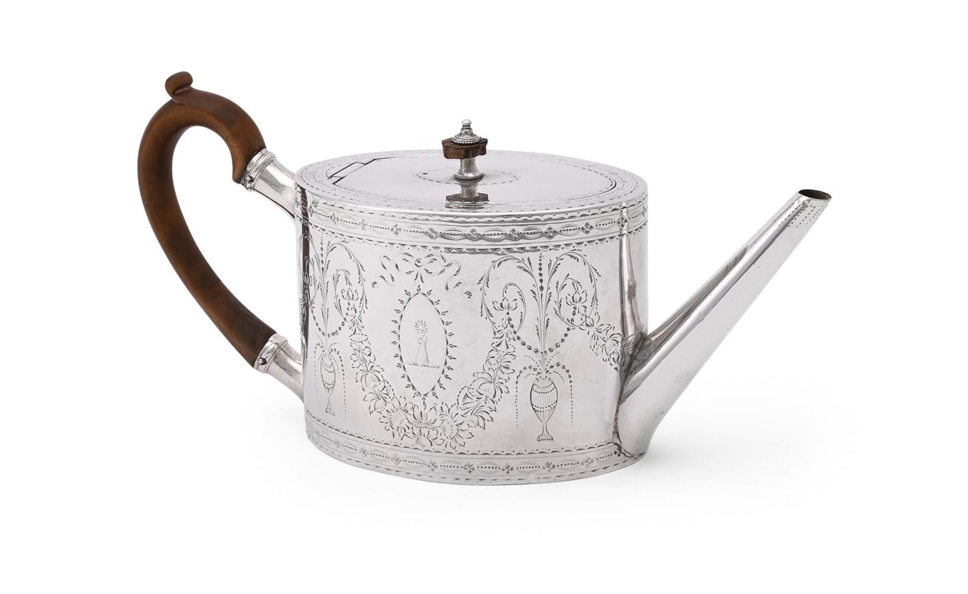 A GEORGE III SILVER OVAL TEAPOT