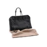 BOTTEGA VENETA, INTRECCIATO, A WOVEN BLACK LEATHER SHOULDER BAG