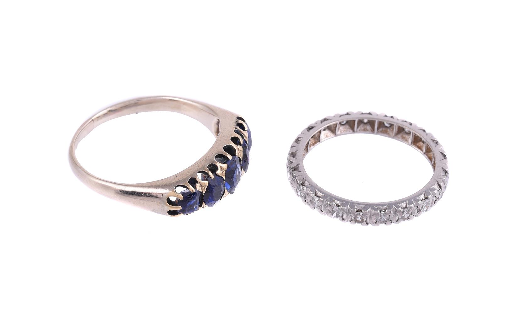 A DIAMOND ETERNITY RING AND A FIVE STONE SAPPHIRE RING - Image 2 of 2