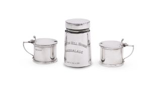 A PAIR OF SILVER DRUM MUSTARD POTS