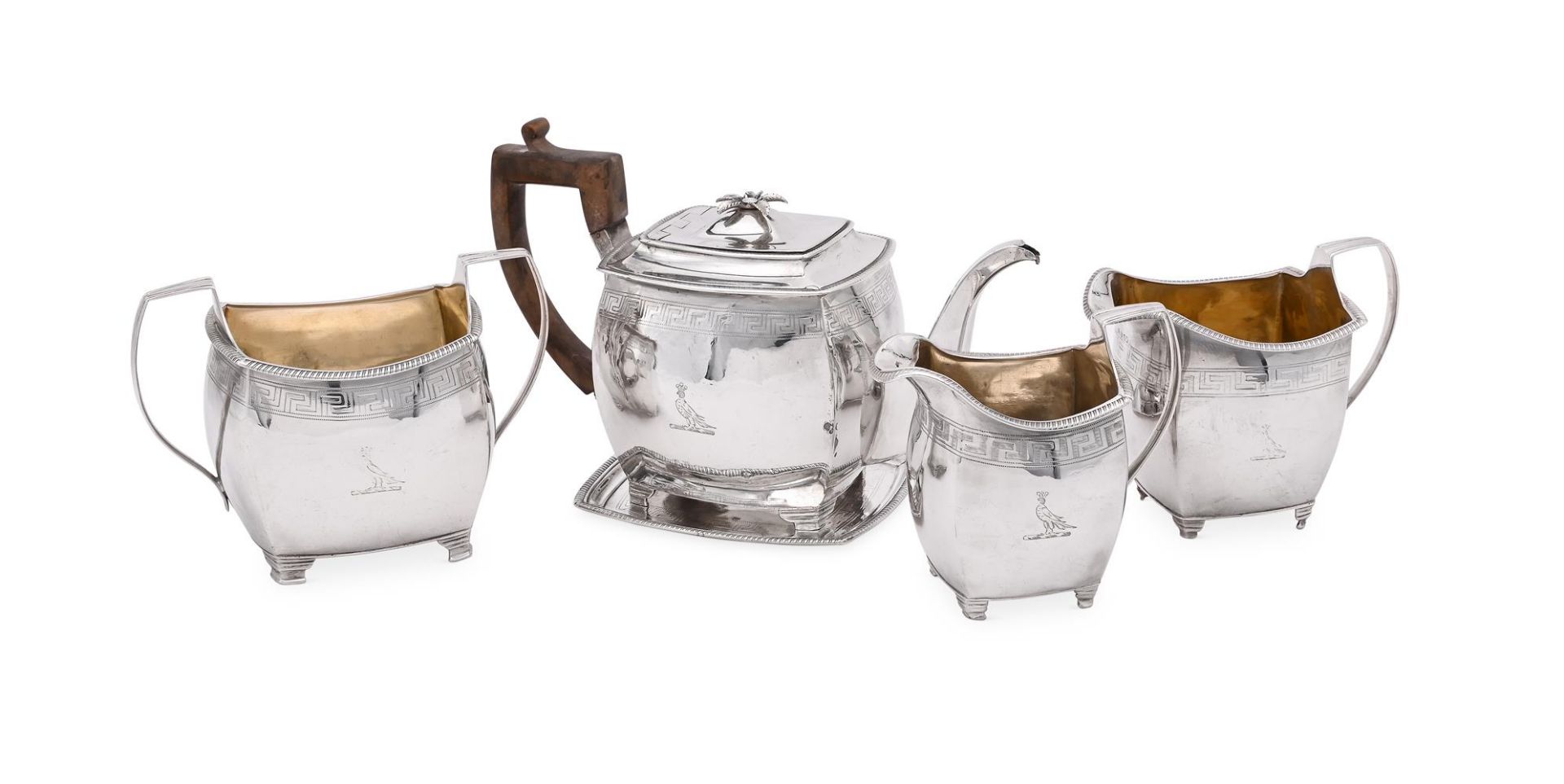 A GEORGE III SILVER FIVE PIECE OBLONG TEA SET