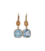 A PAIR OF BLUE TOPAZ AND CITRINE EAR PENDANTS