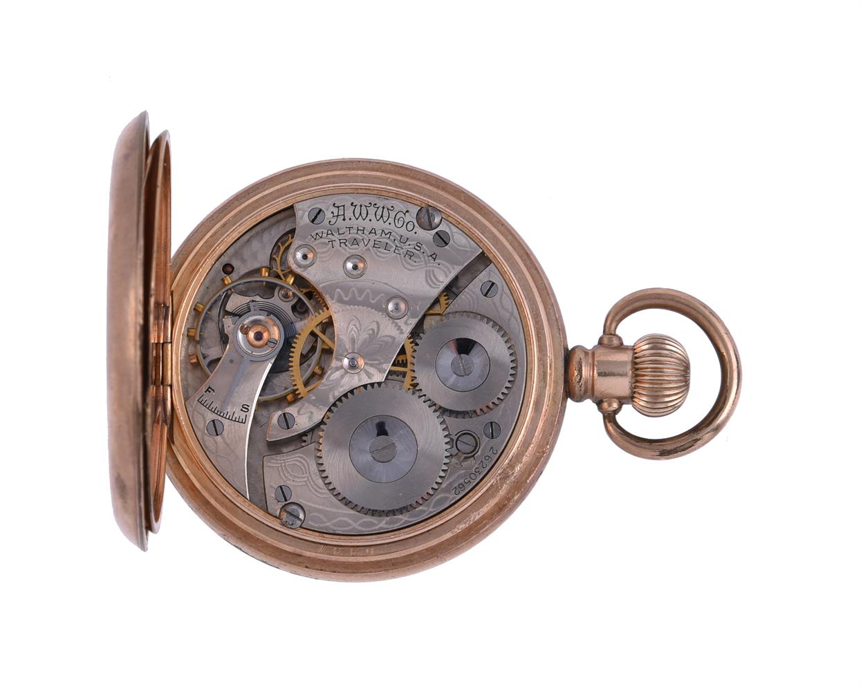 WALTHAM, GOLD PLATED KEYLESS WIND HALF HUNTER POCKET WATCH - Image 3 of 3