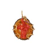Y A CORAL, RUBY AND AGATE BROOCH PENDANT