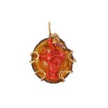 Y A CORAL, RUBY AND AGATE BROOCH PENDANT