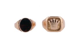 A CORONET DRESS RING AND A BLOODSTONE SIGNET RING