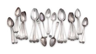 SIX GEORGIAN OLD ENGLISH PATTERN TABLE SPOONS AND TWENTY SIX DESSERT SPOONS