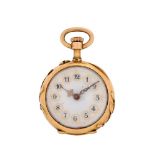 LECOULTRE & CIE, AN ART NOUVEAU GOLD COLOURED KEYLESS WIND OPEN FACE FOB WATCH