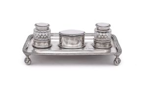 A LATE VICTORIAN SILVER OBLONG INKWELL