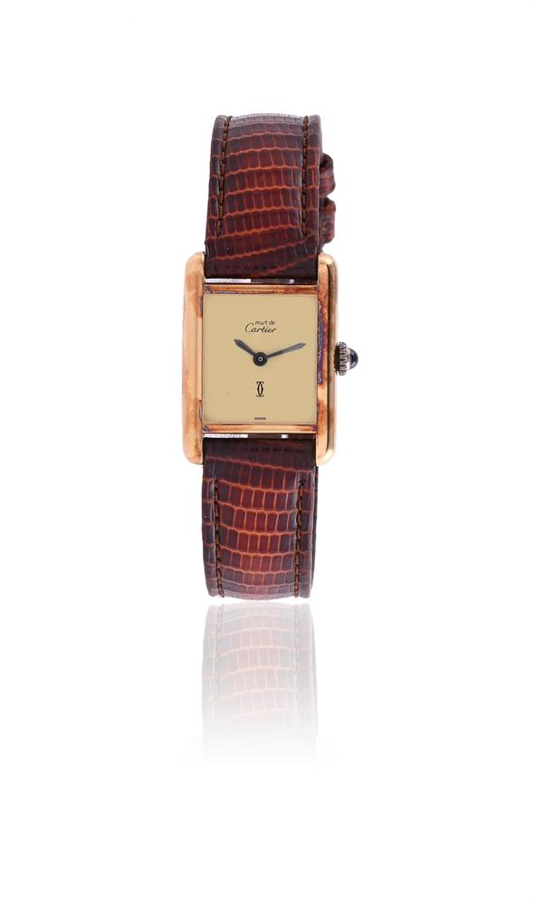 Y MUST DE CARTIER, A LADY'S SILVER GILT WRIST WATCH