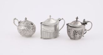 THREE SILVER OVAL MUSTARD POTS