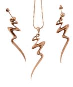 A 9 CARAT GOLD LIGHTNING EARRING AND PENDANT SUITE, LONDON 2002
