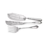 A PAIR OF CONTINENTAL SILVER COLOURED FISH SERVERS