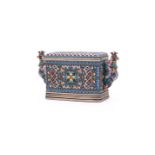 A MID 20TH CENTURY COPY SILVER GILT COLOURED AND SHADED CLOISONNÉ ENAMEL CASKET OR TEA CADDY