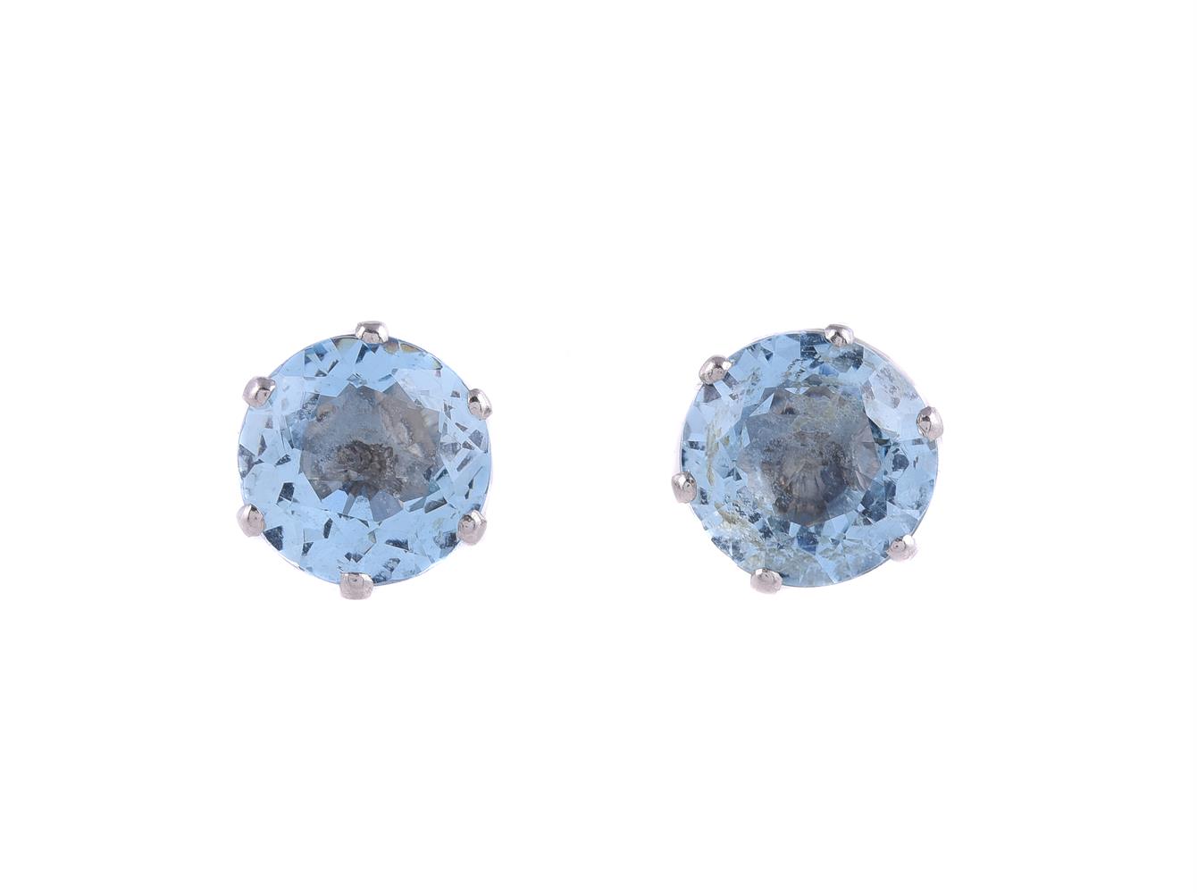 A PAIR OF AQUAMARINE EAR STUDS