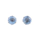 A PAIR OF AQUAMARINE EAR STUDS