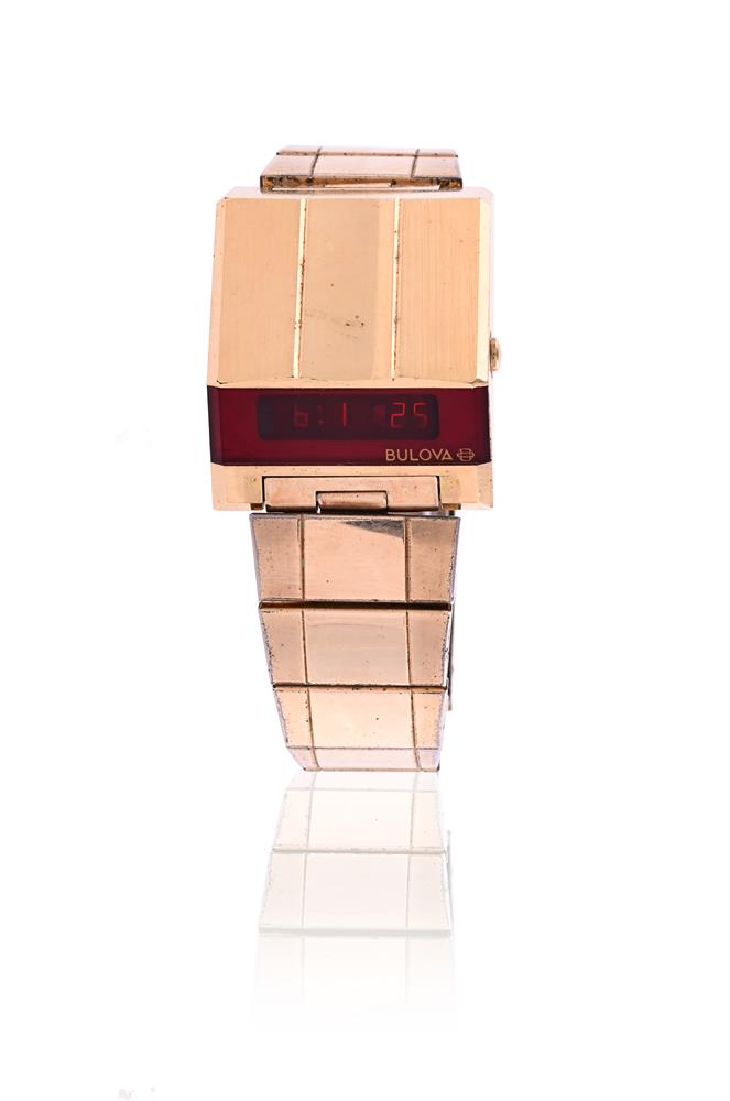 BULOVA, COMPUTRON, A GOLD PLATED BRACELET WATCH