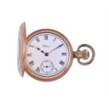 WALTHAM, GOLD PLATED KEYLESS WIND HALF HUNTER POCKET WATCH