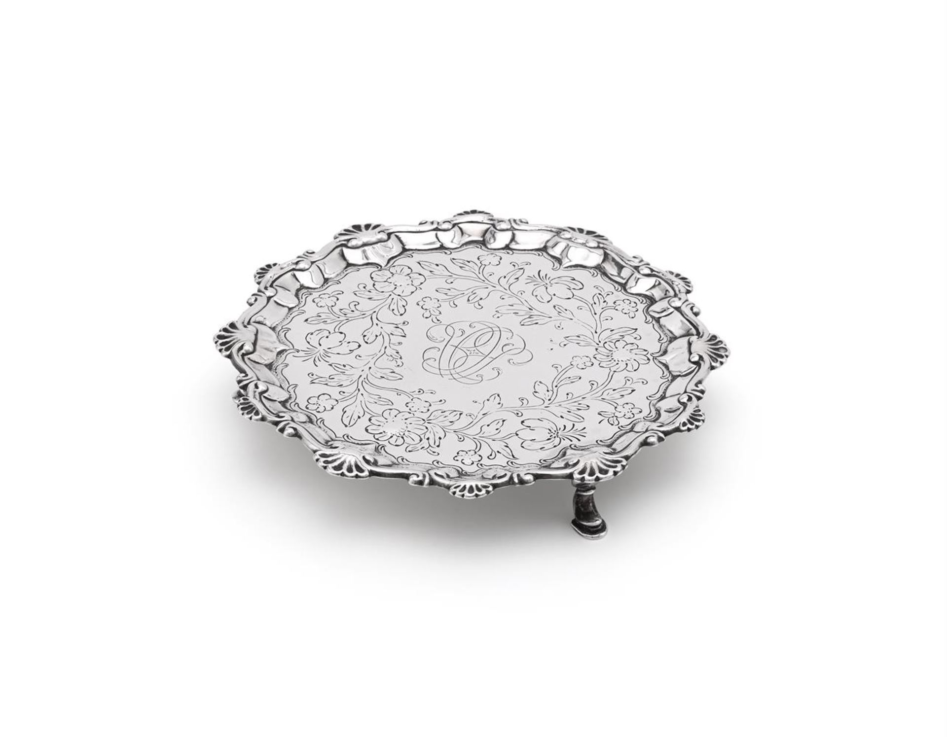 A GEORGE III SILVER SHAPED CIRCULAR SALVER