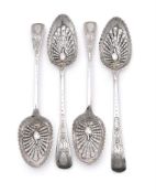 FOUR MATCHED SILVER BERRY SPOONS