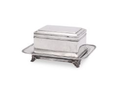 A DUTCH SILVER OBLONG BOX AND STAND