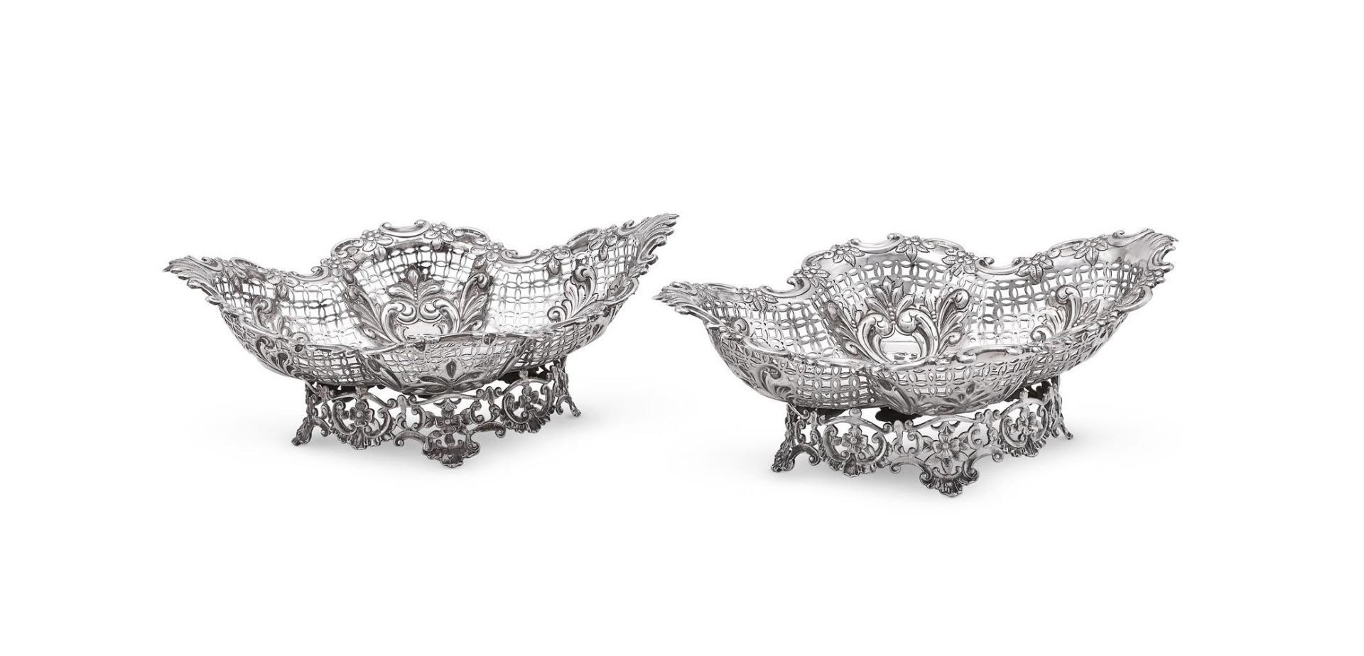 A PAIR OF VICTORIAN SILVER SHAPED OVAL BASKETS