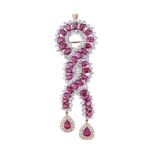 A RUBY AND DIAMOND WOVEN DROP PENDANT/BROOCH