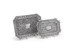 AN INDIAN SILVER CANTED RECTANGUALR TRAY