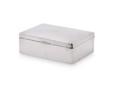 A SILVER RECTANGULAR CIGAR BOX