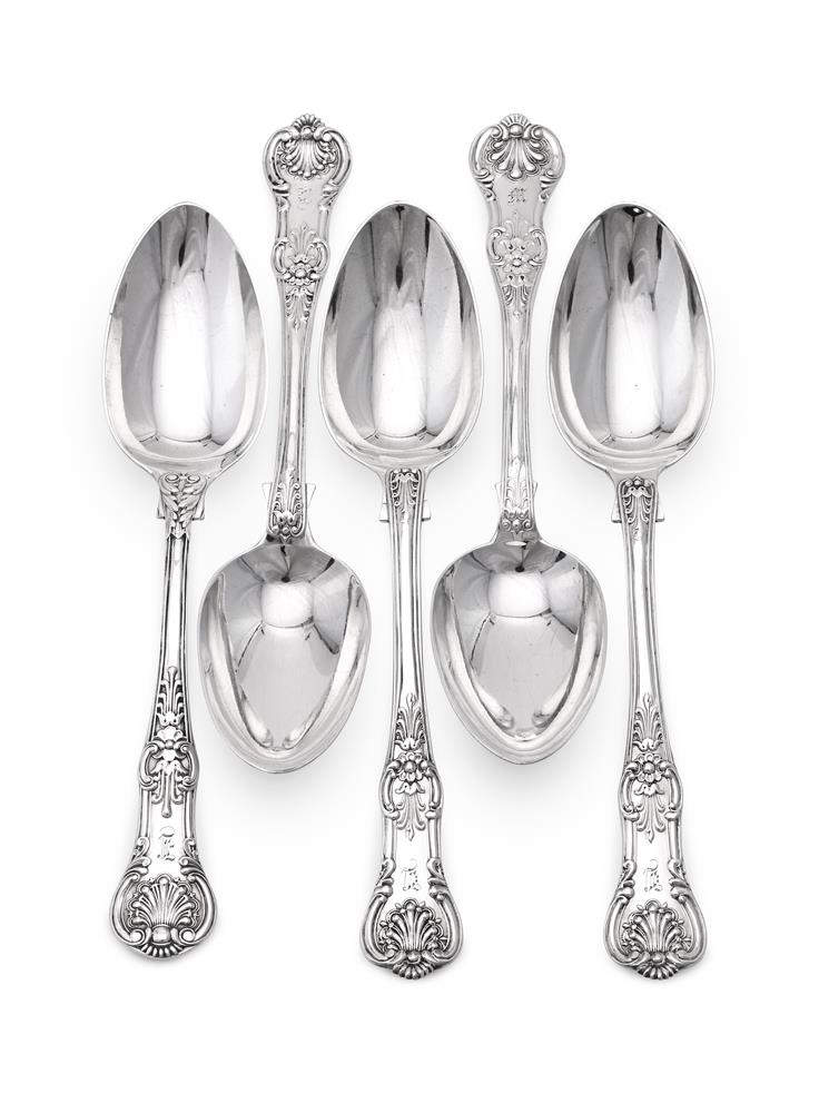 A MATCHED SET OF TEN VICTORIAN SILVER SINGLE STRUCK QUEEN'S PATTERN TABLE SPOONS