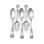 A MATCHED SET OF TEN VICTORIAN SILVER SINGLE STRUCK QUEEN'S PATTERN TABLE SPOONS