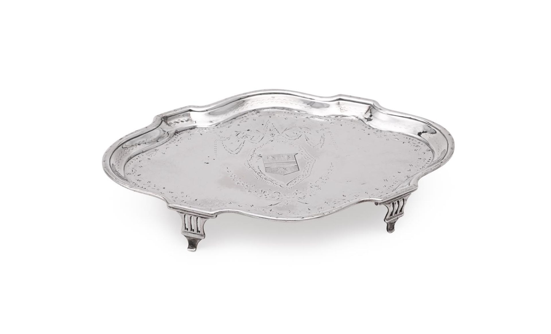 A GEORGE III SILVER SHAPED OVAL TEAPOT STAND - Image 2 of 3