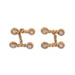 A PAIR OF HALF PEARL AND DIAMOND CUFFLINKS