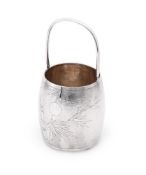 A CHINESE SILVER COLOURED SWING HANDLED ICE BUCKET