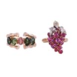 A RUBY AND DIAMOND GRAPE BUNCH DRESS RING