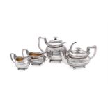 Y A GEORGE III SILVER FOUR PIECE OBLONG BALUSTER TEA SET