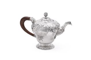 A GEORGE II SILVER INVERTED PEAR SHAPED TEAPOT