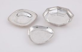 THREE SILVER COLOURED DISHES