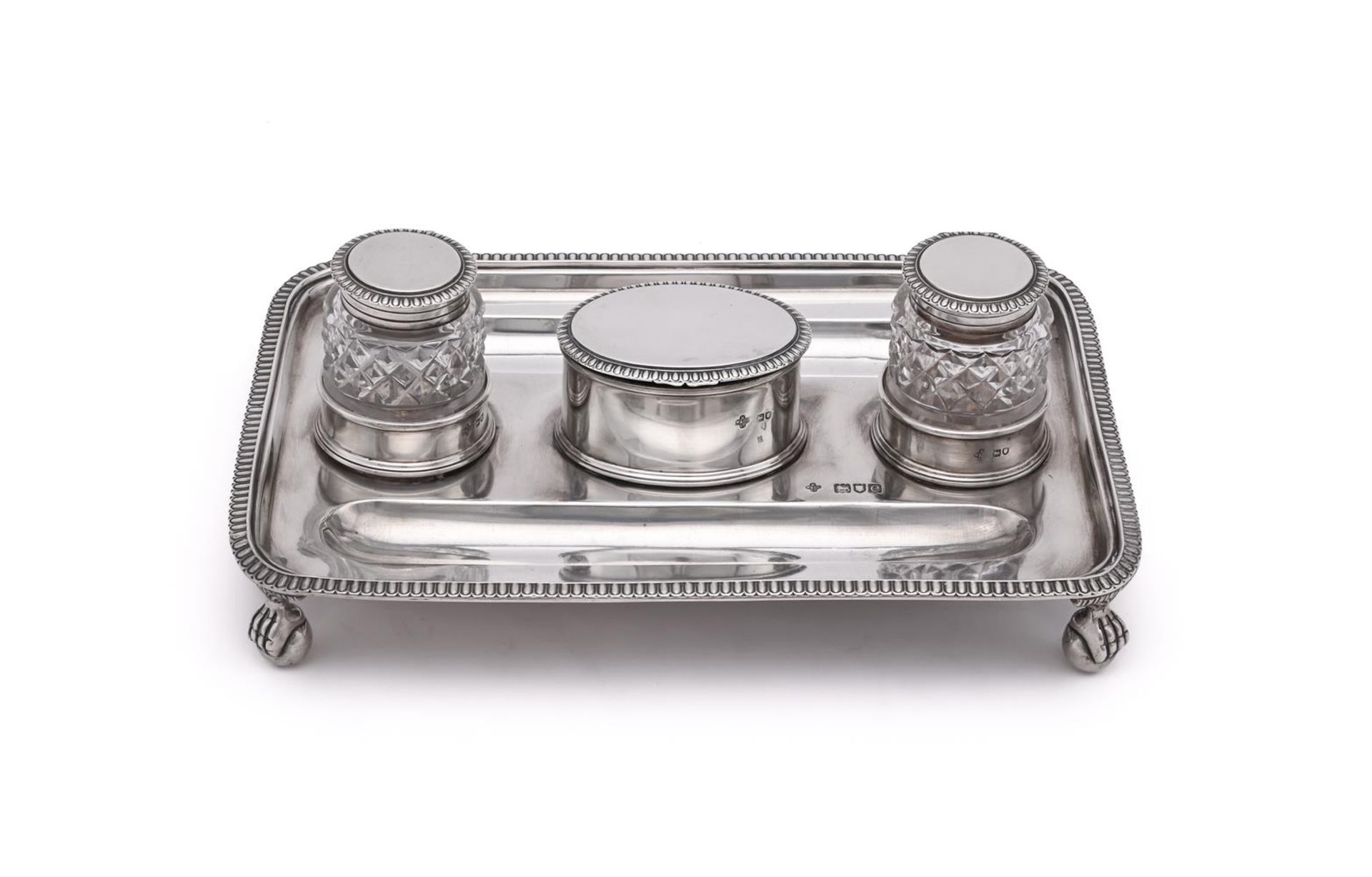 A LATE VICTORIAN SILVER OBLONG INKWELL - Image 2 of 3