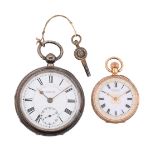 S. SHIERS & CO., BLACKPOOL, A GOLD COLOURED KEYLESS WIND OPEN FACE POCKET WATCH