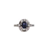 A 1970S SAPPHIRE AND DIAMOND CLUSTER RING