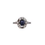 A 1970S SAPPHIRE AND DIAMOND CLUSTER RING