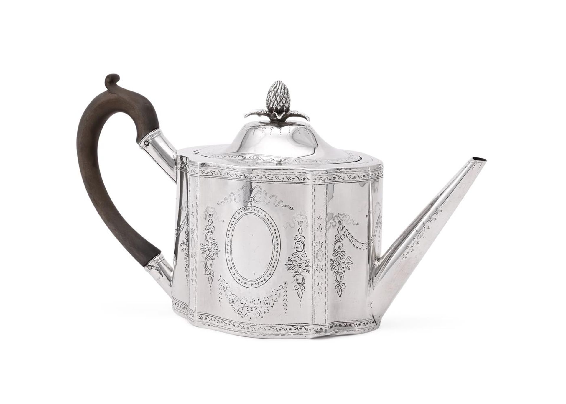 A GEORGE III SILVER SHAPED OVAL TEAPOT - Image 2 of 3