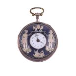 A WHITE METAL OPEN FACE AUTOMATON POCKET WATCH