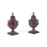 A PAIR OF TOLEWARE LIDDED URNS, PROBABLY ITALIAN, LATE 19TH CENTURY