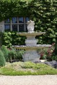 A LARGE COMPOSITION STONE THREE TIER FOUNTAIN, MODERN