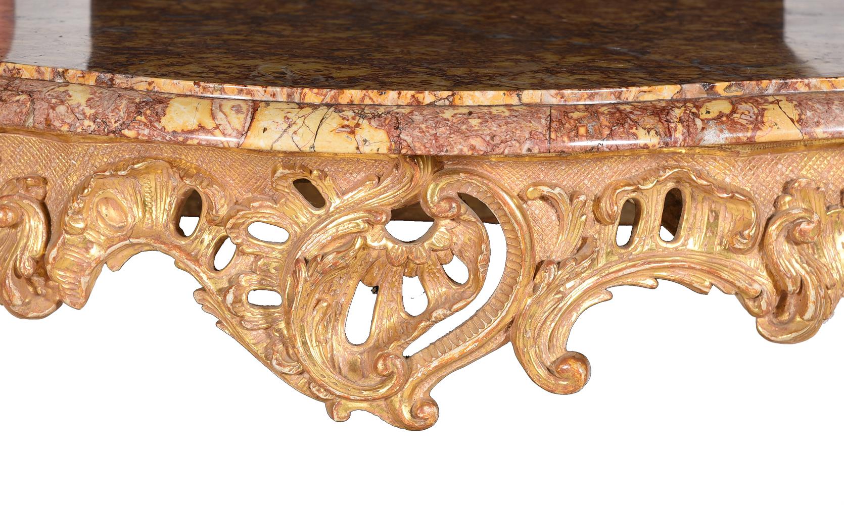 A PAIR OF LOUIS XV CARVED GILTWOOD CONSOLE TABLES, MID 18TH CENTURY - Image 3 of 10