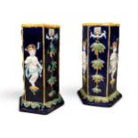 A PAIR OF MAJOLICA STICK STANDS, LATE 19TH CENTURY